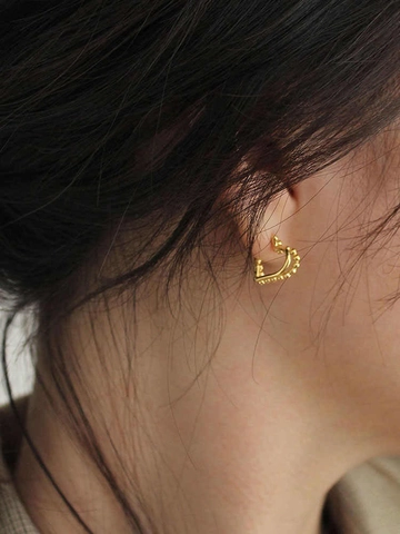 925 Sterling Silver Double Layer Heart Shaped Stud Earrings Vintage Beaded Texture Gold Silver Color Women Fashion Jewelry
