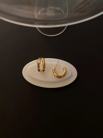 Orecchini a Bottone Geometrici a Doppio Strato in Argento Sterling 925 Minimalisti per Donna Con Strass Quadrati Intarsiati