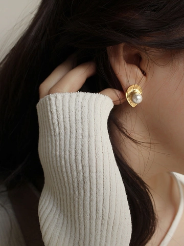 Pendientes de Botón de Corazón y Perla Artificial para Mujer con Poste de Plata de Ley 925 Chapado en Oro y Plata