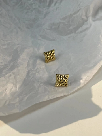 Pendientes de Botón de Plata de Ley 925 para Mujer Estilo INS Coreano Cuadrado Geométrico Patrón Acolchado Joyería Galvanizada