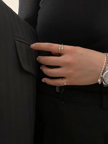 925 Sterling Silber Offener Ring Für Damen Minimalistisch Unregelmäßig Doppelschicht Verstellbar Ring Koreanischer Stil Schmuck