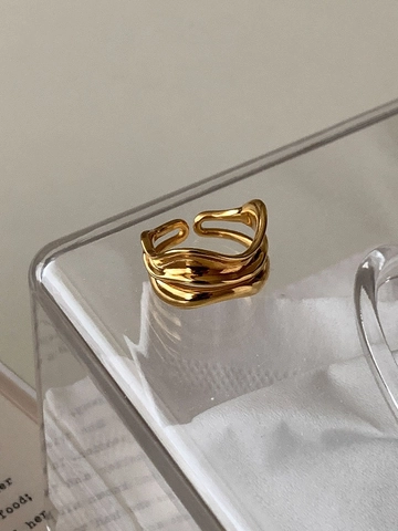 Anillo Abierto de Plata de Ley 925 con Doble Capa de Ondas Irregulares Ajustable Minimalista Coreano Anillo para Mujer Joyería Vintage