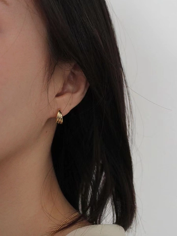 Boucles d'Oreilles Clous Forme C Multicouches en Argent Sterling S925 pour Femmes Design Géométrique Or Argent Bijoux Quotidiens