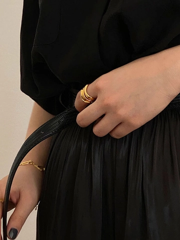 Anillo Abierto de Plata de Ley 925 con Doble Capa de Ondas Irregulares Ajustable Minimalista Coreano Anillo para Mujer Joyería Vintage
