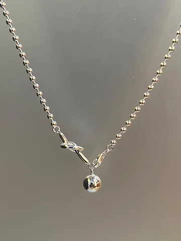 Collar Con Colgante de Corazón Anudado de Plata de Ley 925 Diseño de Nicho Cadena de Bolas Redondas Minimalista Oro Plata