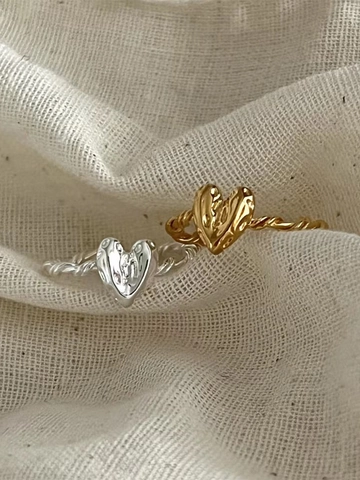 925 Sterling Silver Irregular Heart Open Ring For Women Minimalist Matte Adjustable Electroplated Finger Jewelry Gift