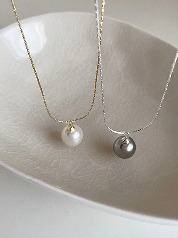 Collana con Pendente in Perla Artificiale in Argento Sterling 925 Catena a Serpente Minimalista Gioielli Donna