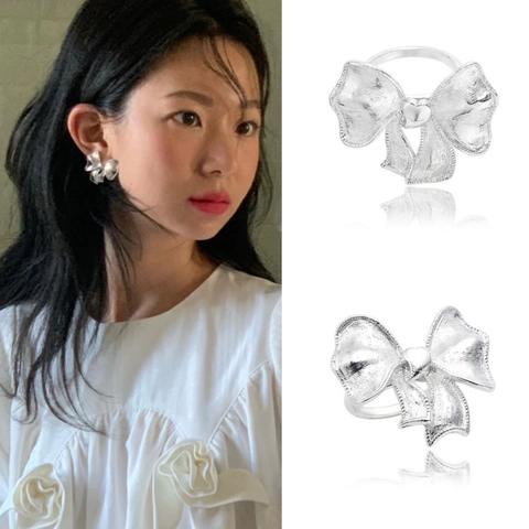 925 Sterlingsilber Schleifenknoten Verstellbarer Offener Ring Koreanischer Stil Minimalistisch Silberner Fingerring Für Damen Modeschmuck