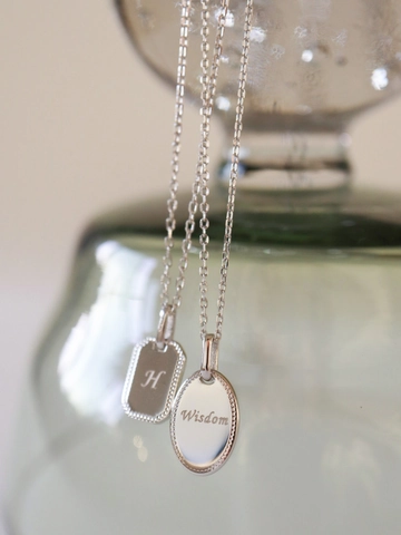 Collana con Pendente a Piastra per Lettere in Argento Sterling S925 per Donna Inciso Wisdom H Geometrico Elegante Gioielli
