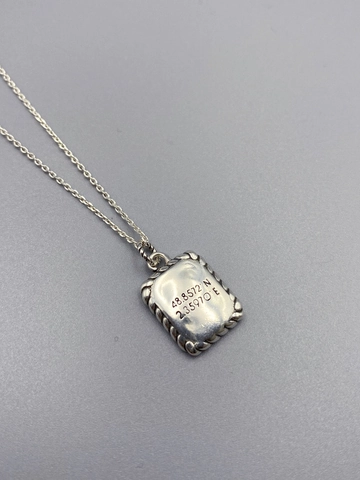 Vintage 925 Sterling Silver Square Pendant Necklace For Women Retro Geographic Coordinates Thai Silver Geometric Jewelry Gift