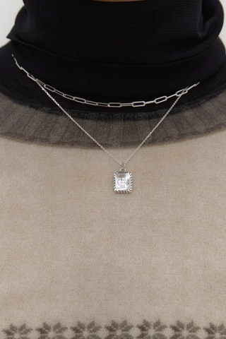 Vintage 925 Sterling Silver Square Pendant Necklace For Women Retro Geographic Coordinates Thai Silver Geometric Jewelry Gift