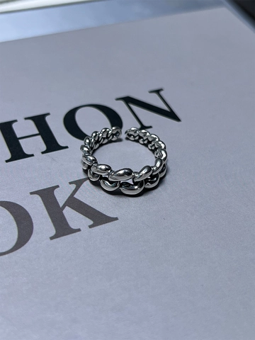 Vintage 925 Sterling Silver Cuban Link Chain Open Ring For Women Adjustable Korean Style Personality Finger Ring Jewelry
