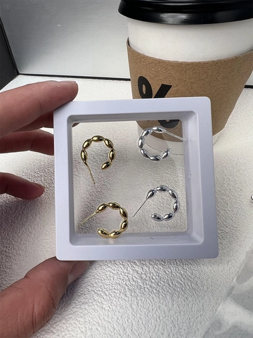Orecchini a Cerchio in Argento Sterling S925 con Perline Minimalisti Geometrici a Forma di C per Donne Ragazze Gioielli