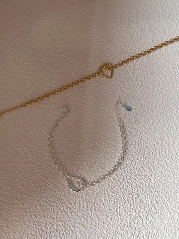 S925 Plata de Ley Corazón Colgante Pulsera Para Mujer Minimalista Ajustable Rolo Cadena Chapado en Oro INS Estilo Joyería