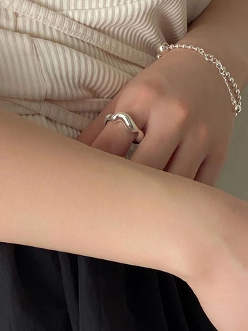 925 Sterlingsilber Wave Offener Ring Für Damen Minimalistisch Unregelmäßige Fluid-Textur Verstellbar Niche Design Modeschmuck
