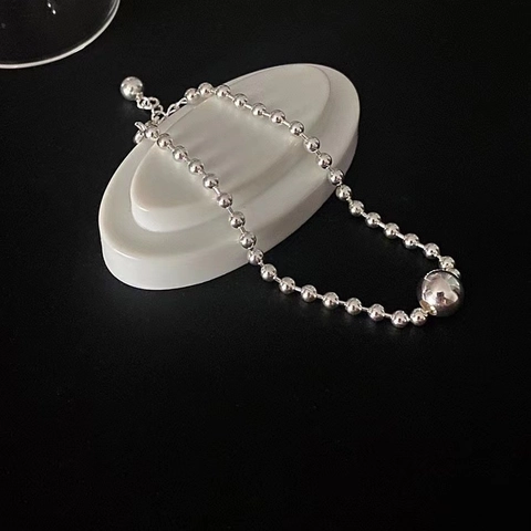 Bracciale a Sfere in Argento Sterling 925 per Donna Catena Regolabile Minimalista Perline d'Argento Lucidate Gioielli di Moda Regalo