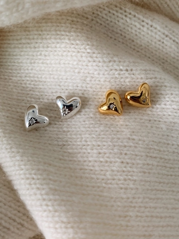Pendientes de Botón de Corazón Irregular de Plata de Ley 925 Con Incrustaciones de Strass Brillante Estilo Ins Minimalista Joyería para Mujer