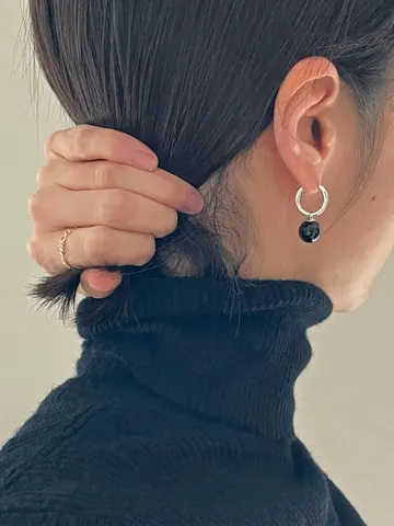Orecchini a Cerchio Vintage in Argento Sterling 925 e Onice Nera per Donna Minimalisti Tondi Pendenti Gioielli alla Moda