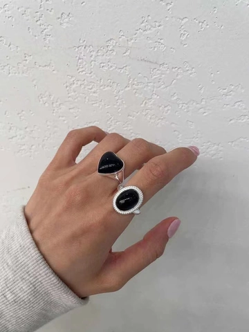 925 Sterlingsilber Ring Damen Vintage Schwarzer Achat Offener Ring Verstellbar Geometrisch Minimalistisch Gedrehte Seilstruktur Schmuck