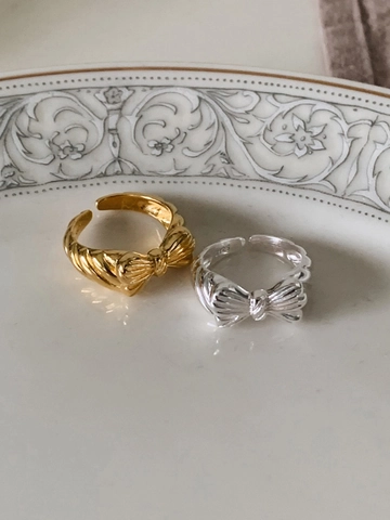 925 Sterling Silver Bow Knot Adjustable Ring For Women Minimalist Ribbon Texture Gold Silver Plated Elegant Finger Jewelry Gift