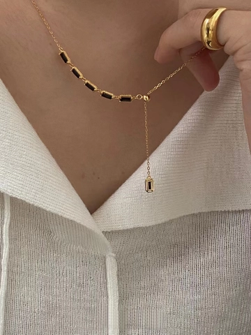 925 Sterling Zilveren Rechthoekige Zwarte Strass Hanger Ketting Retro Verstelbare Y-Vormige Ketting Halsketting Voor Dames