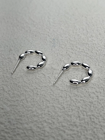 Orecchini a Cerchio in Argento Sterling S925 con Perline Minimalisti Geometrici a Forma di C per Donne Ragazze Gioielli