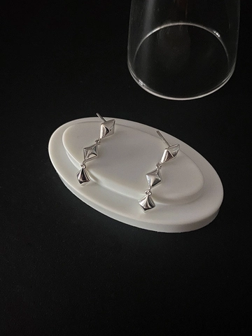 925 Sterling Silver Rhombus Geometric Long Drop Stud Earrings For Women Minimalist Dangle Earrings Jewelry Silver Gold