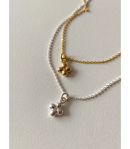 925 Sterling Silver Four Bead Flower Cross Pendant Necklace Minimalist Korean Style Clavicle Chain Jewelry For Women