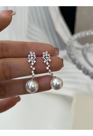 Pendientes de Gota de Plata de Ley 925 Perla Artificial Para Mujer Elegante Circonia Incrustada Joyería De Fiesta