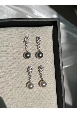 Pendientes de Gota de Plata de Ley 925 Perla Artificial Para Mujer Elegante Circonia Incrustada Joyería De Fiesta