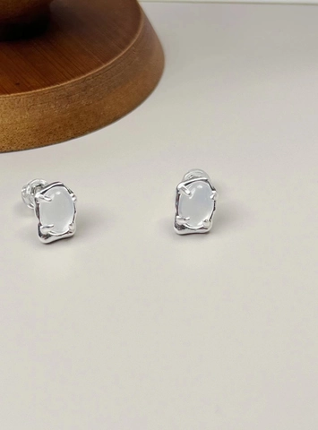 Pendientes de Botón de Plata de Ley 925 Retro Ónix Negro Calcedonia Blanca Minimalistas Geométricos Estilo Ins Joyería Mujer