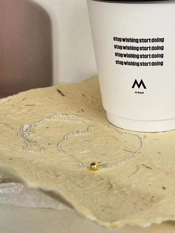 Collar de Plata de Ley 925 Con Colgante de Bola de Oro Para Mujer Collar de Cadena de Cuentas Delicado Minimalista Elegante Joyería Diaria Regalo