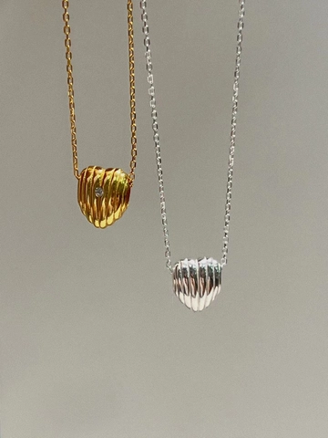 925 Sterlingsilber Plissierte Herz Anhänger Halskette Für Damen Elegant Gold Silber Strass Eingelegt Minimalistischer Schmuck