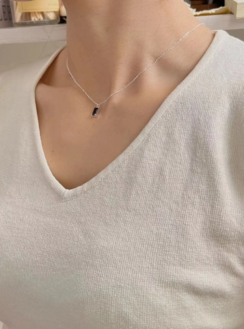 Collana con Ciondolo Rettangolare in Argento Sterling 925 con Strass per Donna Gioielli Minimalisti Catena Geometrica da Clavicola