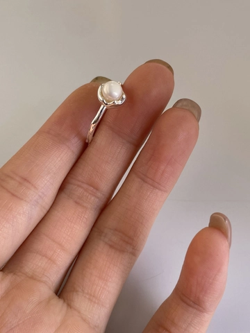 S925 Sterling Silver Natural Freshwater Pearl Open Ring Korean Style Minimalist Irregular Wave Texture Adjustable Ring Women Jewelry