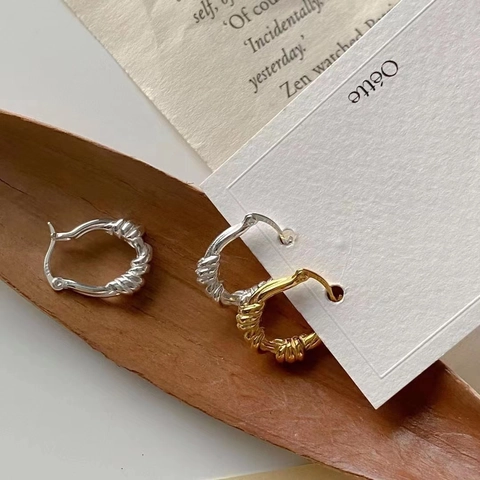 Orecchini a Cerchio Geometrici Intrecciati in Argento Sterling S925 Minimalisti per Donna Gioielli Vintage di Lusso
