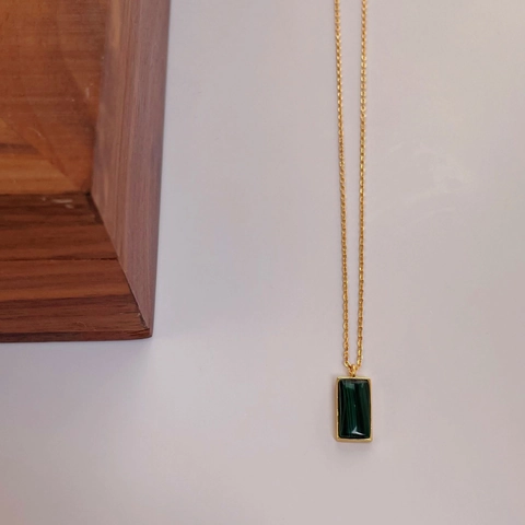 925 Sterling Silver Malachite Pendant Necklace For Women Korean Ins Style Rectangle Green Stone Clavicle Chain Jewelry Gift