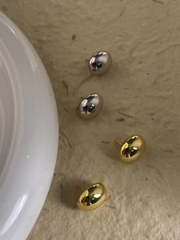Pendientes de Botón de Frijol de Plata de Ley S925 Para Mujer Joyería Minimalista Pulida en Espejo Chapada en Oro y Plata
