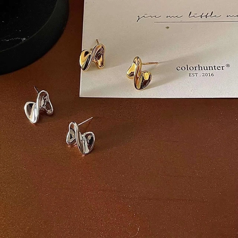 Pendientes de Botón de Espiral Retorcida de Plata de Ley 925 para Mujer Onda Irregular Metal Líquido Joyería Única Minimalista