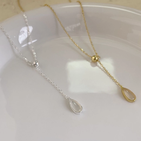 Collar de Plata de Ley 925 Minimalista con Colgante de Gota de Agua para Mujer Galvanizado Geométrico Cadena en O Joyería de Moda