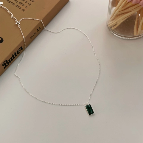 925 Sterling Silver Malachite Pendant Necklace For Women Korean Ins Style Rectangle Green Stone Clavicle Chain Jewelry Gift