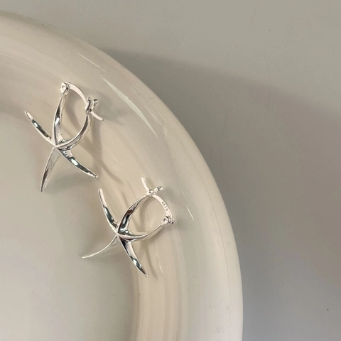 Orecchini a Cerchio in Argento Sterling 925 a Forma di Stella Marina per Donna Minimalisti Geometrici Stella Huggie Oro Argento Placcato