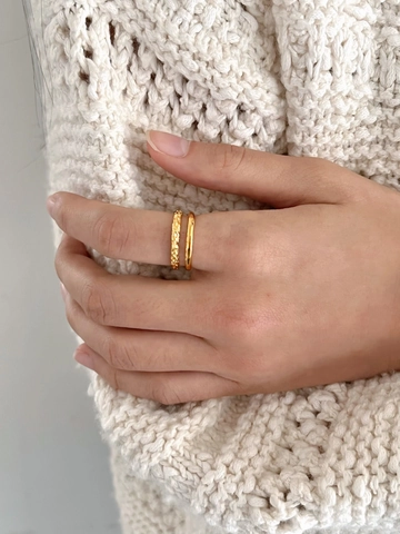 925 Sterling Silver Double Layer Open Ring For Women Niche Design Adjustable Hammered Twisted Plain Finger Ring Minimalist Jewelry