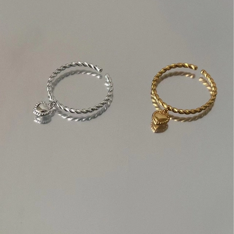 925 Sterlingsilber Minimalistisch Gedrehtes Seil Offener Ring Für Damen Herzanhänger Einstellbarer Fingerring Schmuck Geschenk