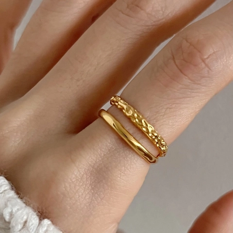 925 Sterling Silver Double Layer Open Ring For Women Niche Design Adjustable Hammered Twisted Plain Finger Ring Minimalist Jewelry