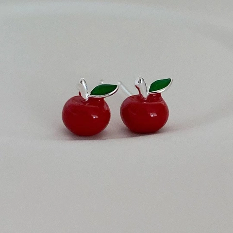 925 Sterlingsilber Roter Apfel Ohrstecker Koreanischer Ins Stil Süße Kleine Emaille Frucht Ohrringe Für Damen Weihnachtsgeschenk