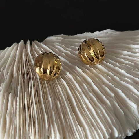 925 Sterling Silver Ribbed Dome Stud Earrings French Vintage Gold Silver Plated Croissant Spiral Textured Geometric Jewelry For Women