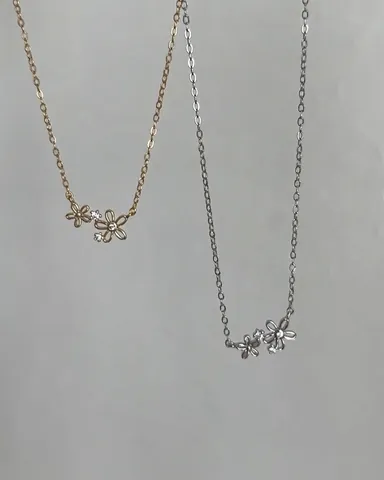 925 Sterling Silver Necklace Double Flower Rhinestone Pendant Clavicle Chain Korean Style Sweet Jewelry Gift For Women