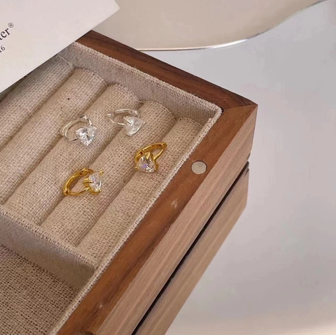Pendientes de Botón de Corazón de Plata de Ley 925 con Diamantes de Imitación para Mujer Estilo Coreano Joyas Hipoaergénicas