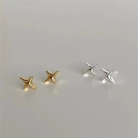 925 Sterling Silver Star Stud Earrings Minimalist Four Pointed Star Dainty Jewelry For Women Shiny Polished Ear Piercing